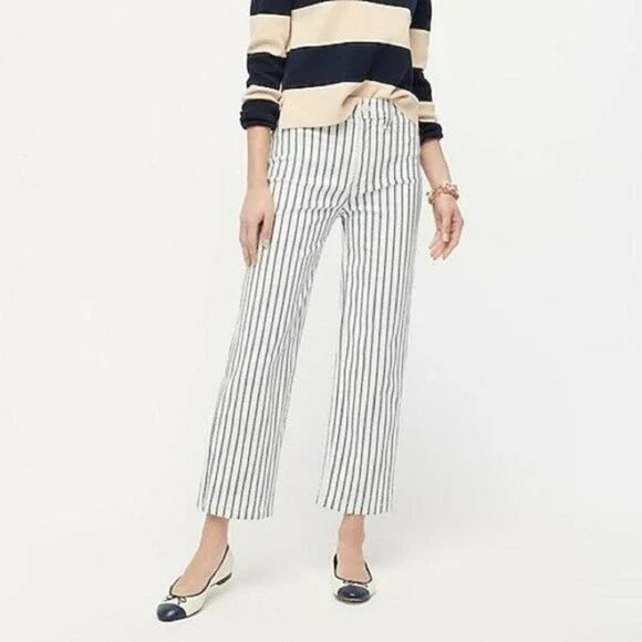 J. Crew Pants - J Crew Stripe White Blue Slim Wide Leg Denim Jean